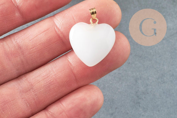 Pendentif coeur verre blanc fer doré 22mm, x1 (G6208)