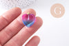 Pendentif coeur verre bleu rose transparent fer doré 22mm, x1 (G10622)