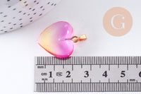 Pendentif coeur verre rose jaune transparent fer doré 22mm, x1 (G10621)