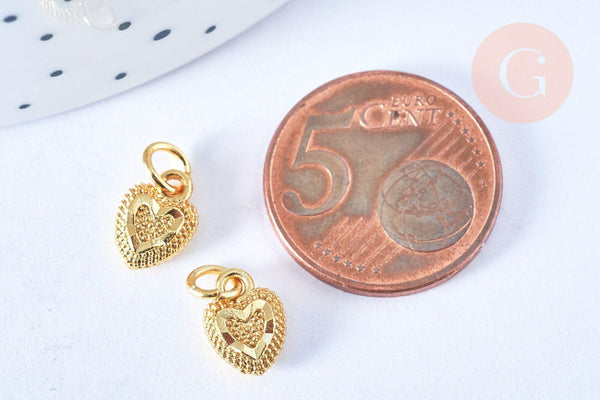 Pendentif coeur zamac doré 10mm, x5 (G3688)