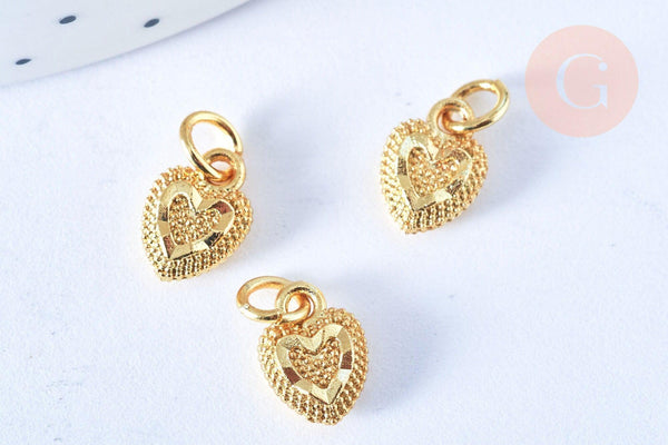 Pendentif coeur zamac doré 10mm, x5 (G3688)