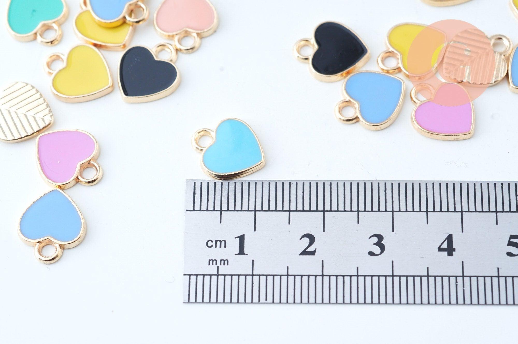 Pendentif coeur zamac doré émail multicolore 12mm,pendentif doré pour création de bijoux, x5 (G6103)