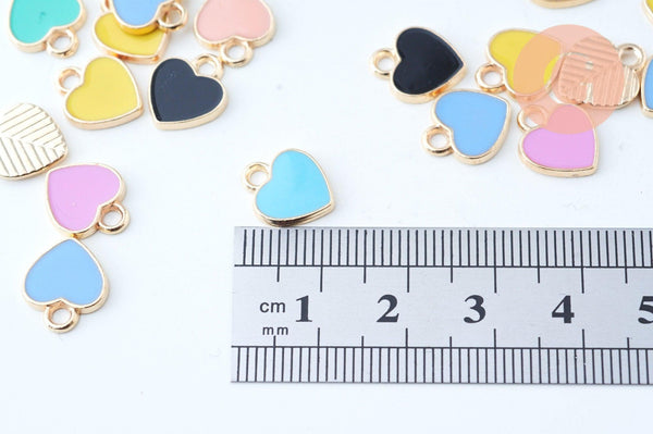 Pendentif coeur zamac doré émail multicolore 12mm,pendentif doré pour création de bijoux, x5 (G6103)