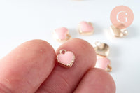 Pendentif cœur zamac doré émail rose 8mm, x10 (G6358)