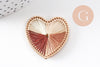 Pendentif coeur zamac doré tissé fil multicolore 26.5mm, x1 (G5843)