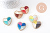 Pendentif coeur zamac doré tissé fil multicolore 26.5mm, x1 (G5843)