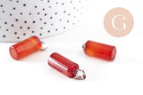 Pendentif colone agate naturelle rouge acier inoxydable platine 25mm, x1 (G10074)