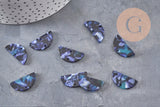 Pendentif connecteur acetate demi-cercle bleu nuit 23mm, x2 ou x10 (G0458)
