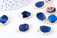Pendentif connecteur agate naturelle bleu à facettes fer doré 25mm,x1 G5708