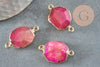 Pendentif connecteur agate naturelle teintée rose fer doré 25mm,création bijoux pierre naturelle, x1 G5707