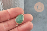 Pendentif connecteur aventurine naturelle laiton doré 27.5mm, x1 (G0828)