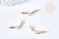 Pendentif connecteur bois de cerf laiton doré 18K cristal zircon blanc 31.5mm, pendentif doré pour création bijou porte-bonheur, x1 G8578