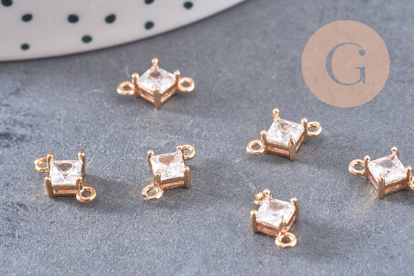 Pendentif connecteur carré en cristal laiton doré 11x7mm, x1 (G5891)