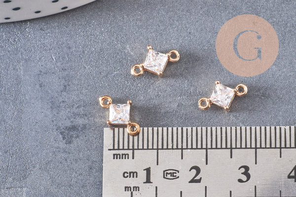 Pendentif connecteur carré en cristal laiton doré 11x7mm, x1 (G5891)