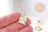 Pendentif connecteur carré froissé laiton doré 24K 13.5mm, x2 (G10378)