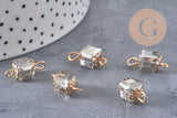 Pendentif connecteur carré verre gris support doré,pendentif cristal, pendentif doré cristal, création bijoux,16mm, les 10 G4527