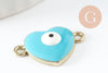 Pendentif connecteur coeur oeil protecteur émail laiton doré 18K,pendentif laiton amour pour création bijoux,20.5mm, x2 (G4295)