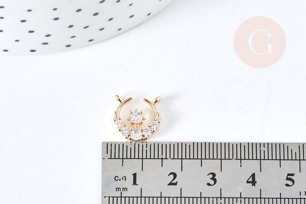 Pendentif connecteur croissant lune laiton doré zircons blancs 12mm,creation bijoux Lune, x1 (G8437)