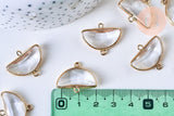 Pendentif connecteur demi-lune doré cristal transparent facettes,pendentif cristal, pendentif doré,création bijoux,24mm, x 2, G5584