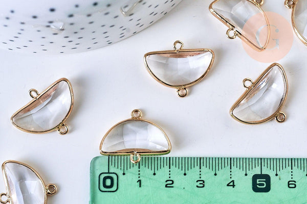Pendentif connecteur demi-lune doré cristal transparent facettes,pendentif cristal, pendentif doré,création bijoux,24mm, x 2, G5584