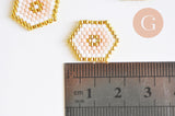 Pendentif connecteur hexagone rocaille MIYUKI TOHO rose blanc or 18x14mm,pendentif verre, x1 (G6251)