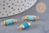 Pendentif connecteur jade bleu tube fer doré 20mm, pendentif bijoux pierre, x1 (G1031)