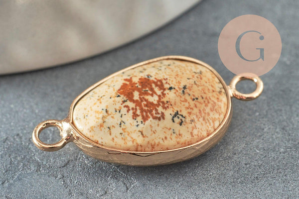 Pendentif connecteur jaspe paysage naturel laiton doré 27.5mm, x1 (G1341)