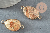 Pendentif connecteur jaspe paysage naturel laiton doré 27.5mm, x1 (G1341)