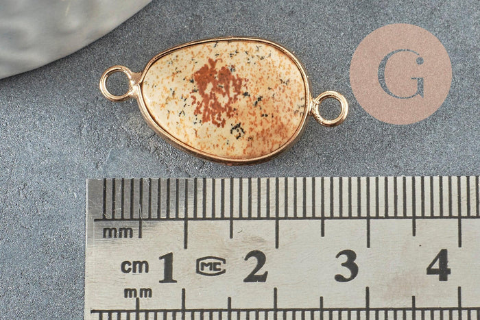 Pendentif connecteur jaspe paysage naturel laiton doré 27.5mm, x1 (G1341)