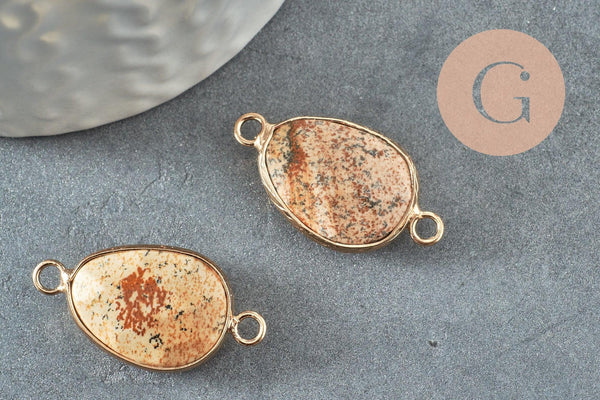 Pendentif connecteur jaspe paysage naturel laiton doré 27.5mm, x1 (G1341)