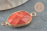 Pendentif connecteur jaspe rouge laiton doré 27.5mm,creation bijou pierre naturelle, x1 G1036