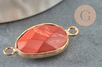 Pendentif connecteur jaspe rouge laiton doré 27.5mm,creation bijou pierre naturelle, x1 G1036