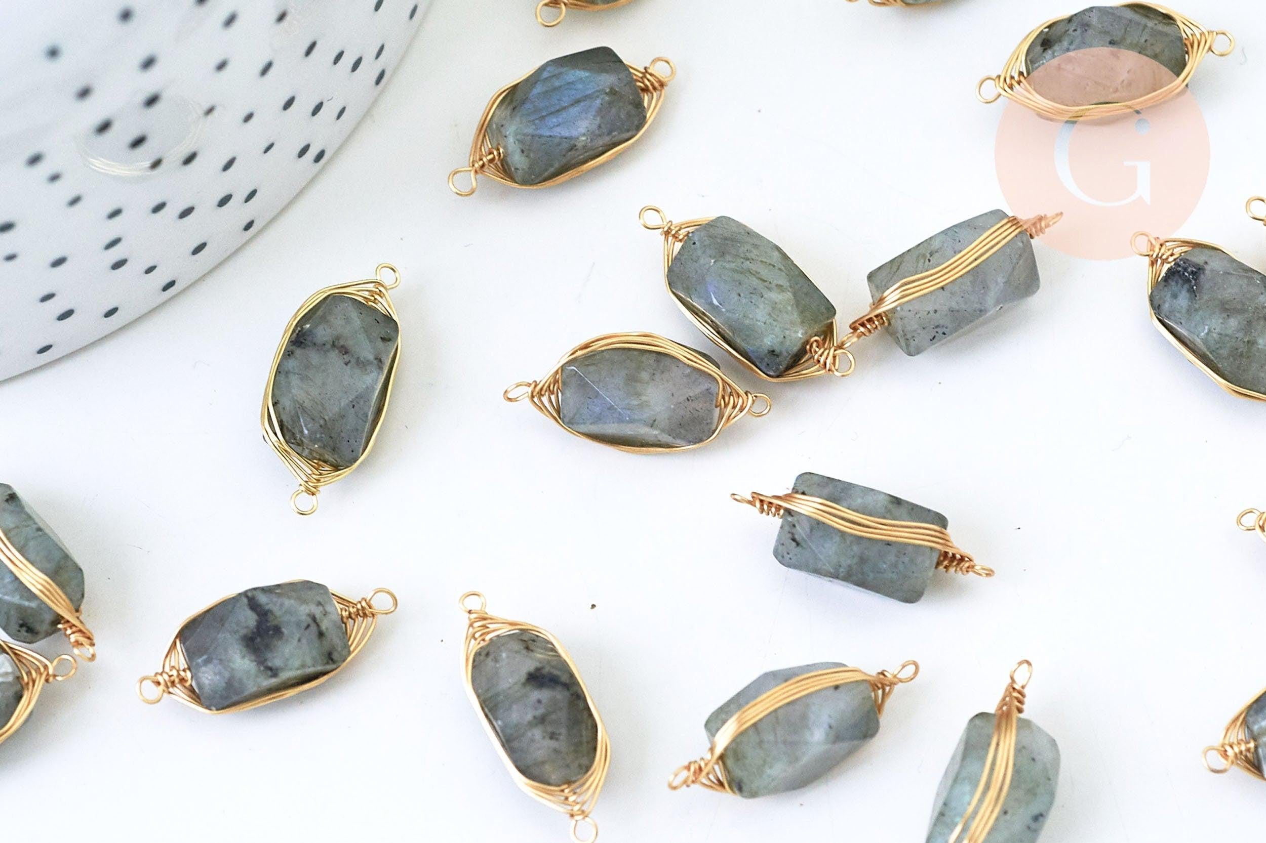 Pendentif connecteur labradorite naturelle 32mm,creation bijou,pendentif bijoux en pierre naturelle,bracelet pierre, x1 G5587