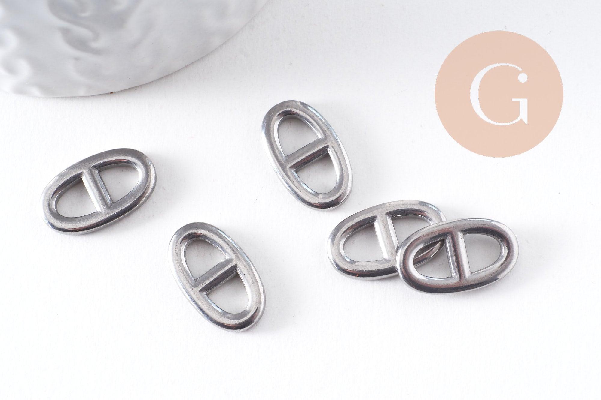 Pendentif connecteur maille marine acier 304 inoxydable platine 17.5mm, x1 (G10375)