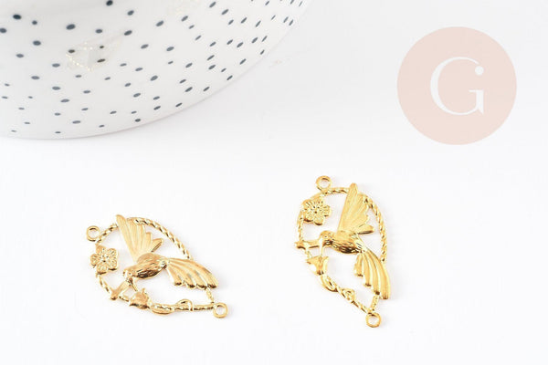 Pendentif connecteur ovale colibri laiton doré 33.5mm, x1 G4036