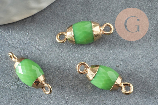 Pendentif connecteur ovale verre vert fer doré 21mm ,création bijou cristal et or x1 G4030