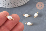 Pendentif connecteur perle naturelle laiton doré 18K 14.5-15mm, x1 (G6964)