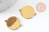 Pendentif connecteur rond acier 304 inoxydable doré motif pointillé 19mm, x1 (G10184)