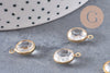 Pendentif connecteur rond laiton brut Cristal transparent,création bijou cristal et or,15mm, x1 G4408