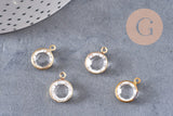 Pendentif connecteur rond laiton brut Cristal transparent,création bijou cristal et or,15mm, x1 G4408