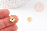 Pendentif connecteur rond oeil laiton doré 18K zircons,pendentif en laiton doré porte-bonheur contre mauvais oeil 10mm, x1 G4743