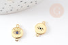 Pendentif connecteur rond oeil laiton doré 18K zircons,pendentif en laiton doré porte-bonheur contre mauvais oeil 10mm, x1 G4743