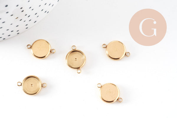 Pendentif connecteur rond support cabochon 10mm acier 304 inoxydable IP, x1 (G10804)