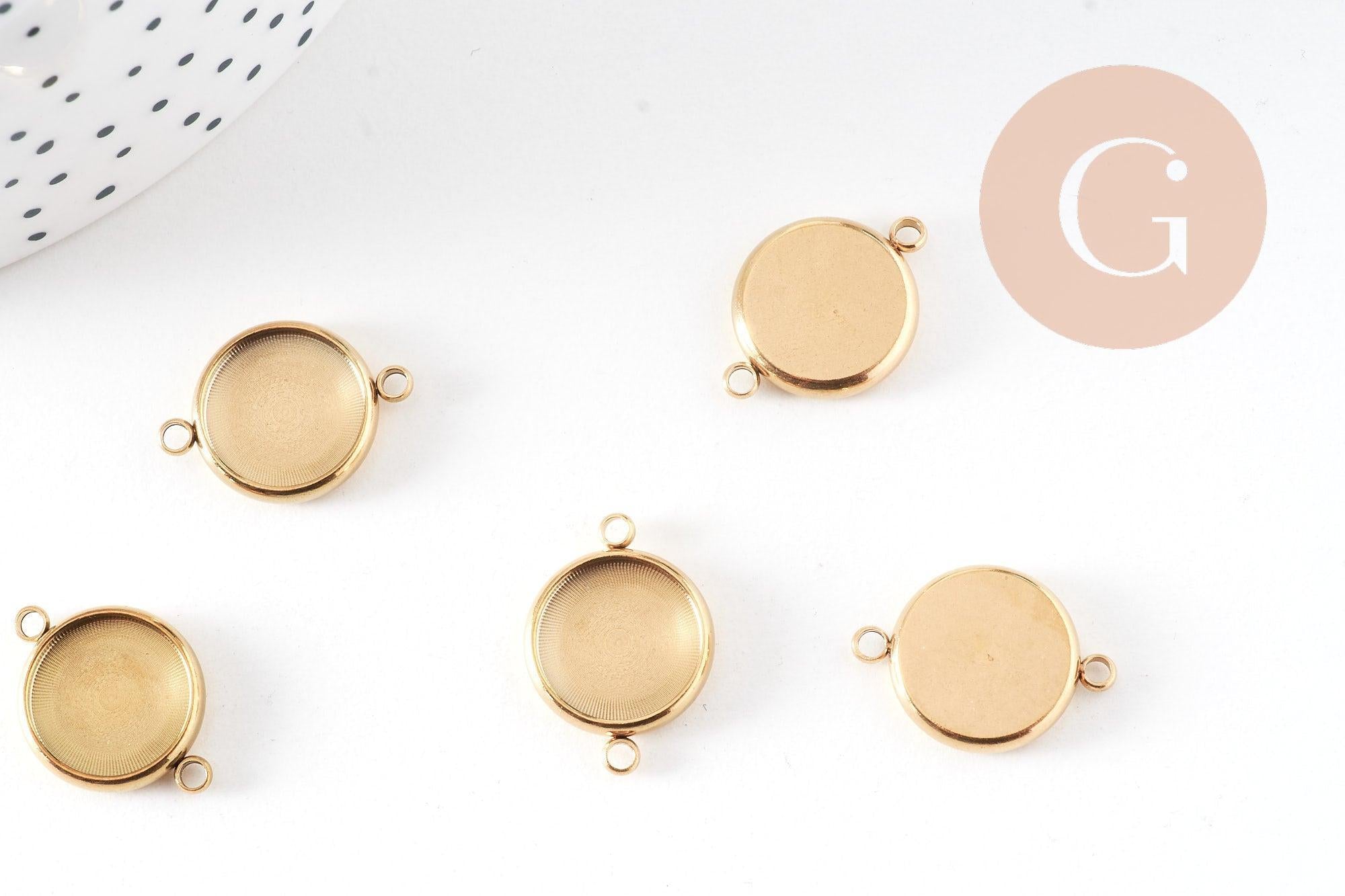 Pendentif connecteur rond support cabochon 12mm acier 304 inoxydable IP, x1 (G10803)