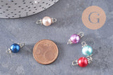 Pendentif connecteur rond verre nacré métal argenté, pendentif argenté verre artisanal, 17x8mm, X10 (G6588)