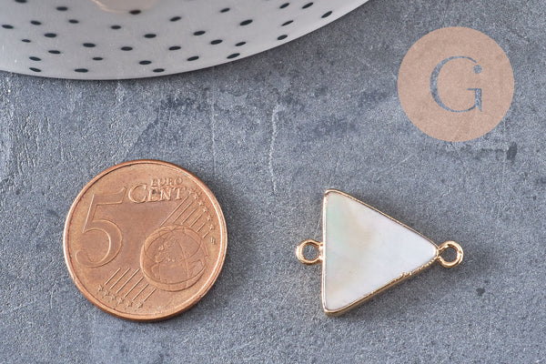 Pendentif connecteur triangle nacre noire naturelle doré 22mm, x1 (G5912)