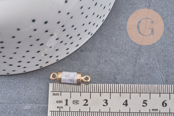 Pendentif connecteur tube howlite doré,tube howlite, howlite naturelle,20mm, x1 (G2818)