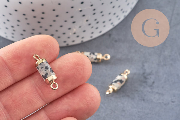 Pendentif connecteur tube jaspe dalmatien doré,tube jaspe,jaspe naturel,20mm, x1 (G1211)