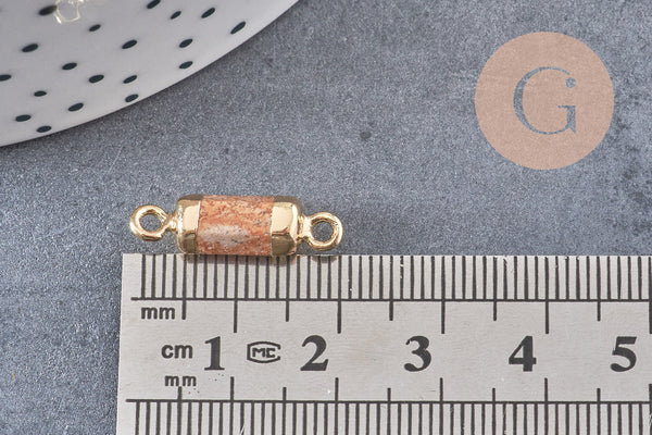 Pendentif connecteur tube jaspe paysage fer doré 20mm, x1 (G5237)