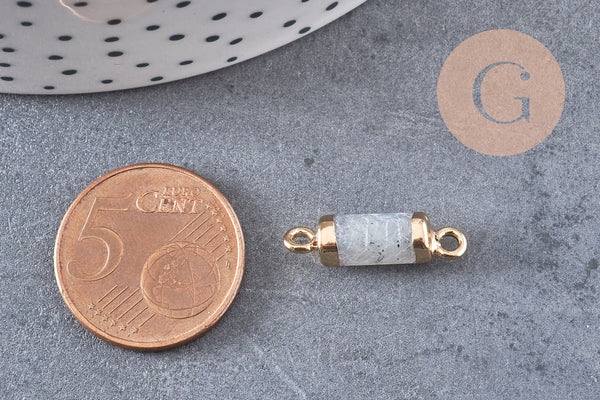 Pendentif connecteur tube labradorite doré,pendentif pierre labradorite Naturelle,20mm, x1 (G2795)